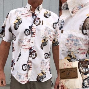 Vintage Hawaiian Motorcycle Hiking Shirt North River Large 1990’s